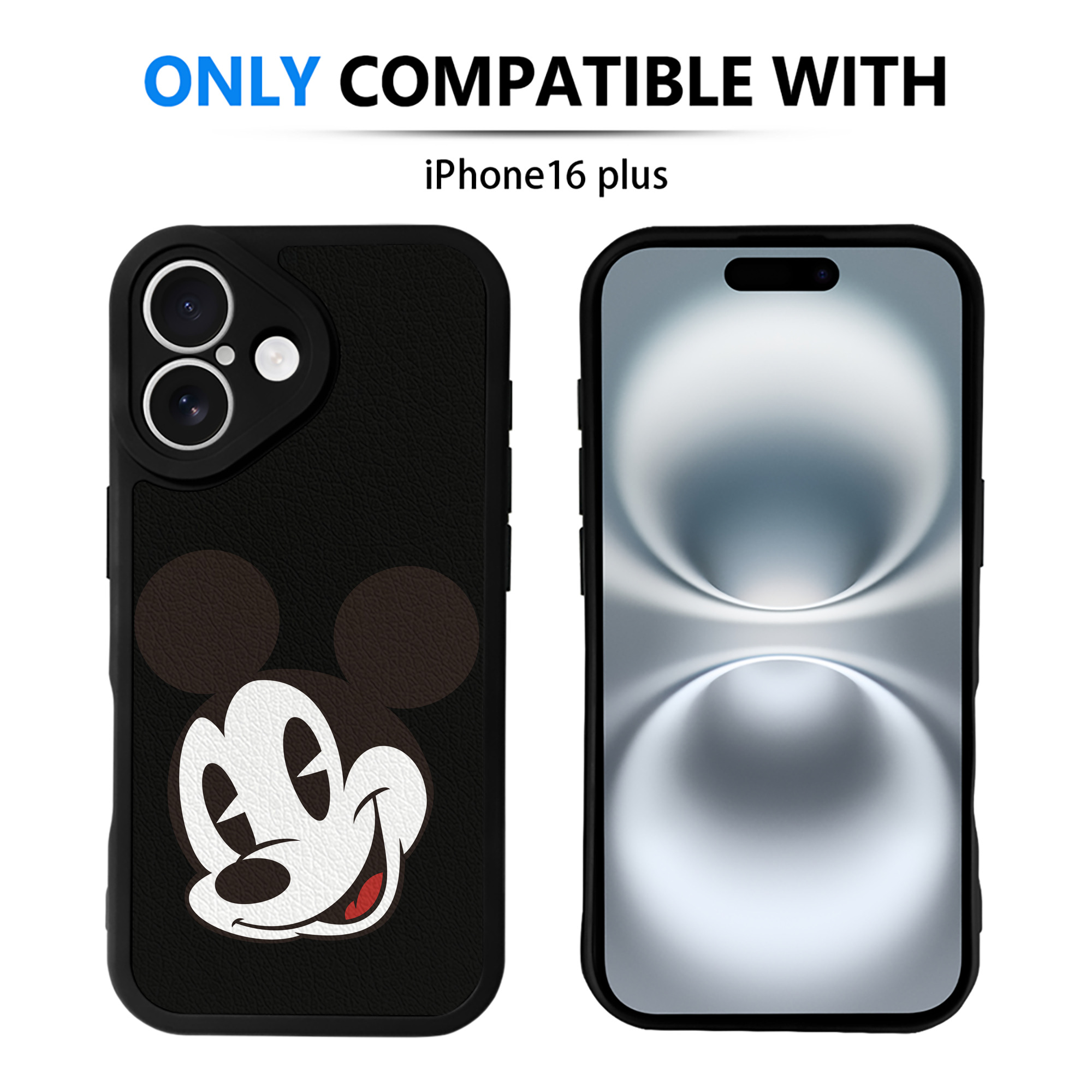 （画像用） ミッキーマウス Mickey Mouse 【iPhone 16シリーズ対応】シリコンスマホケース（レザー調） 材質：シリコン